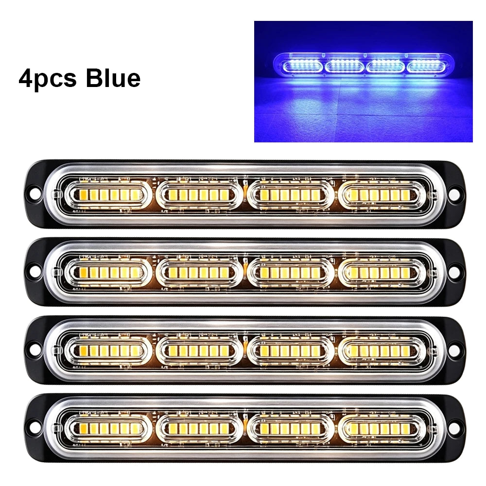 Four blue LED light bars shown with a blue glow against a dark background.