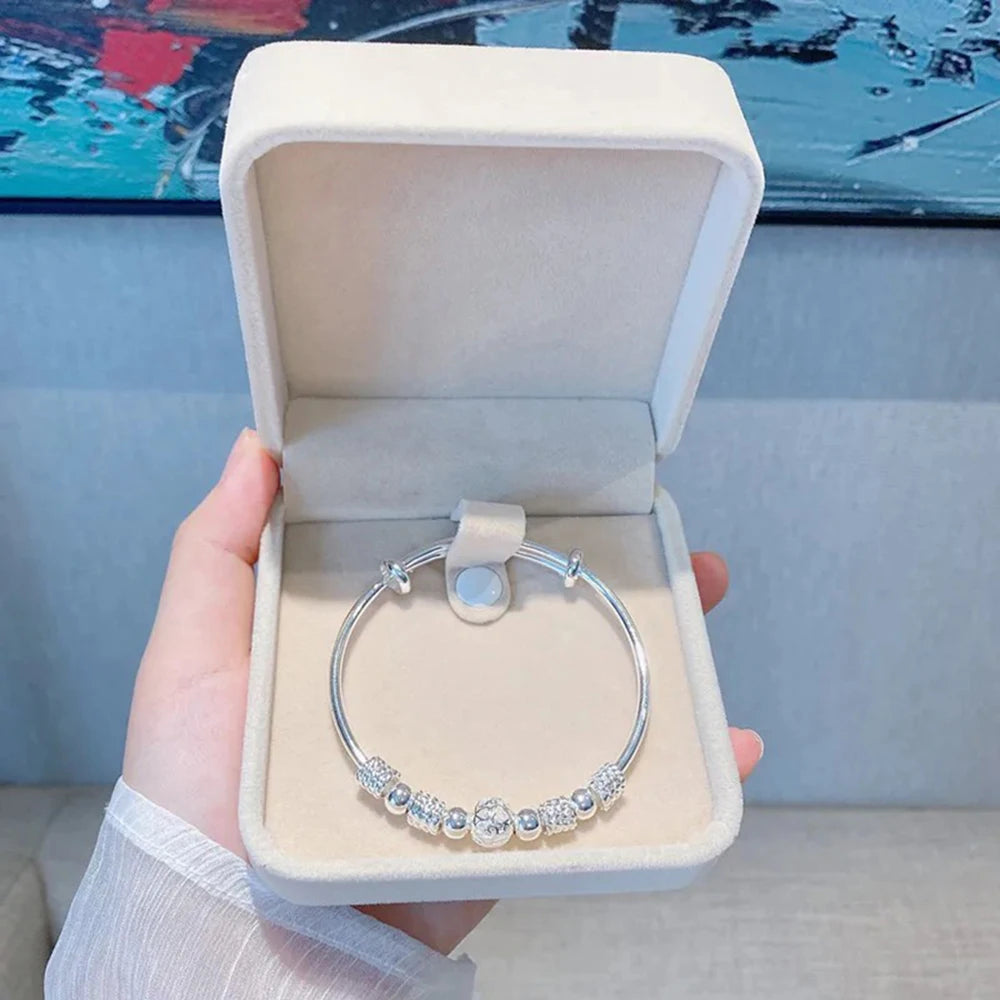 925 Sterling Silver Beaded Bangle for Women