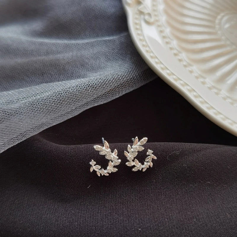 Sterling Silver Leaf Stud Earrings