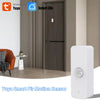 A white Tuya Smart PIR Motion Sensor device shown next to a closed door.