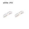 Two white cord organizers or wire winders for tidy cable management.