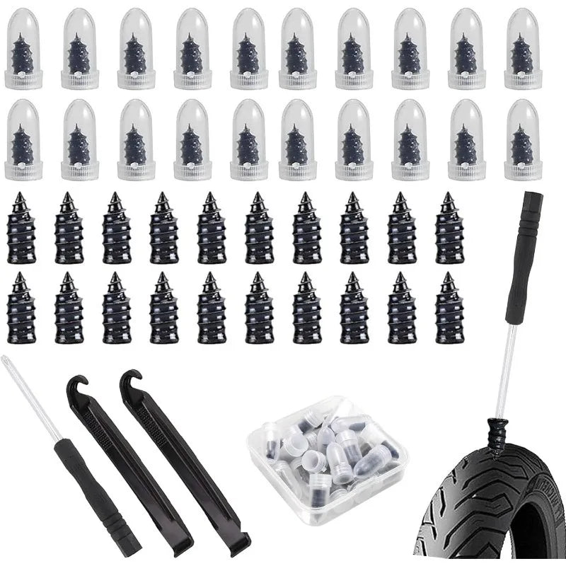 Tubeless Tire Repair Kit — 40 Rubber Studs with Storage Box