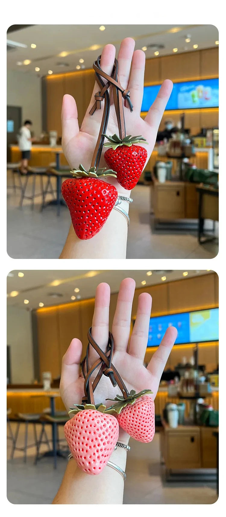 3D Strawberry Bag Charm Keychain