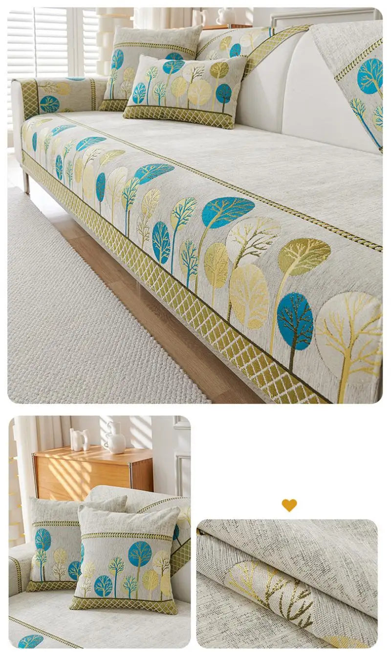 Chenille Jacquard Sofa Cover with Anti-Slip Backing
