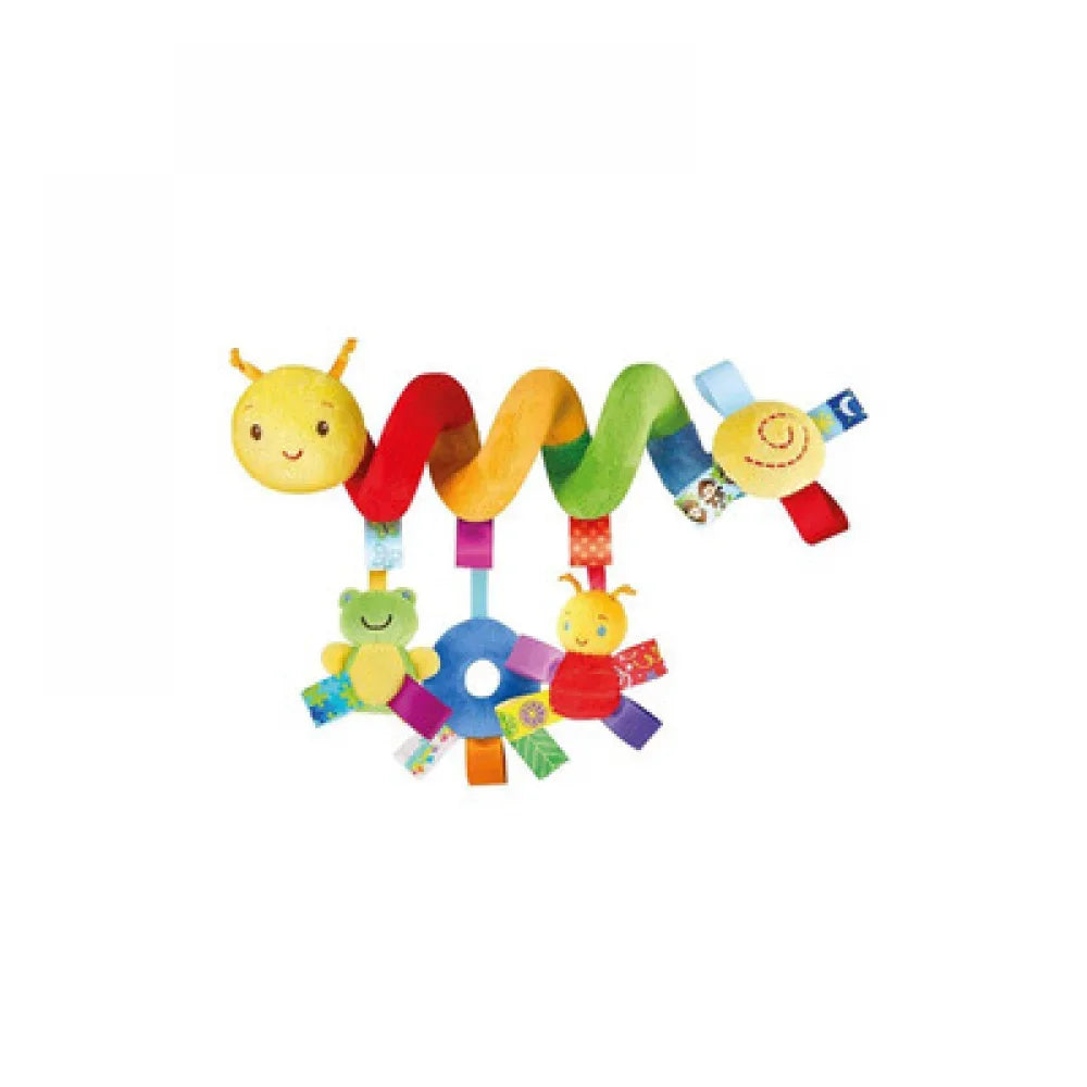 A colorful set of soft plush hanging toys featuring various shapes and colors for babies.