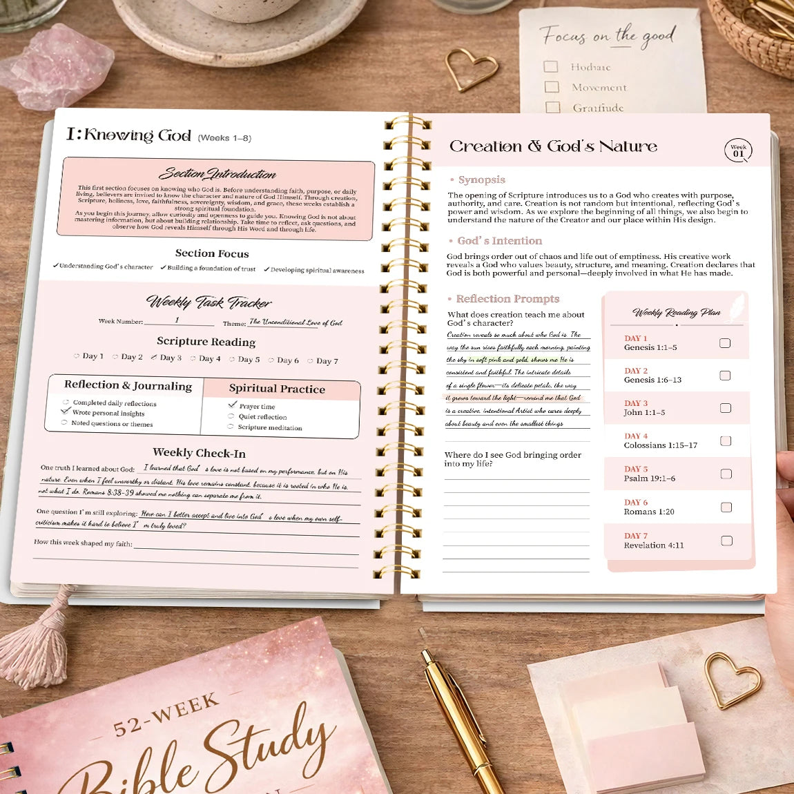 52 Week Bible Study Journal for Women – Guided Faith Planner with Spiral Binding
