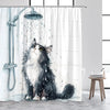 Cat Riding Dinosaur Shower Curtain with Ocean Wave Design