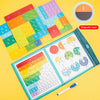 A colorful magnetic wooden fraction learning book with various colored tiles and a magnetic back