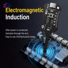 A black electromagnetic induction device is shown testing a circuit board for faults.