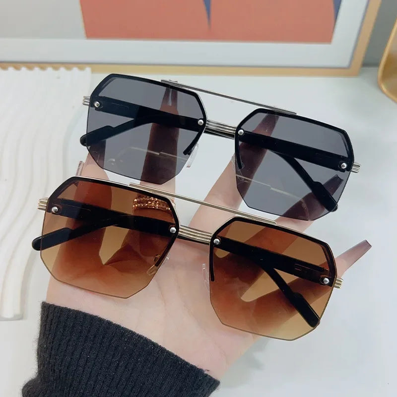 Retro Square Half-Frame Metal Sunglasses