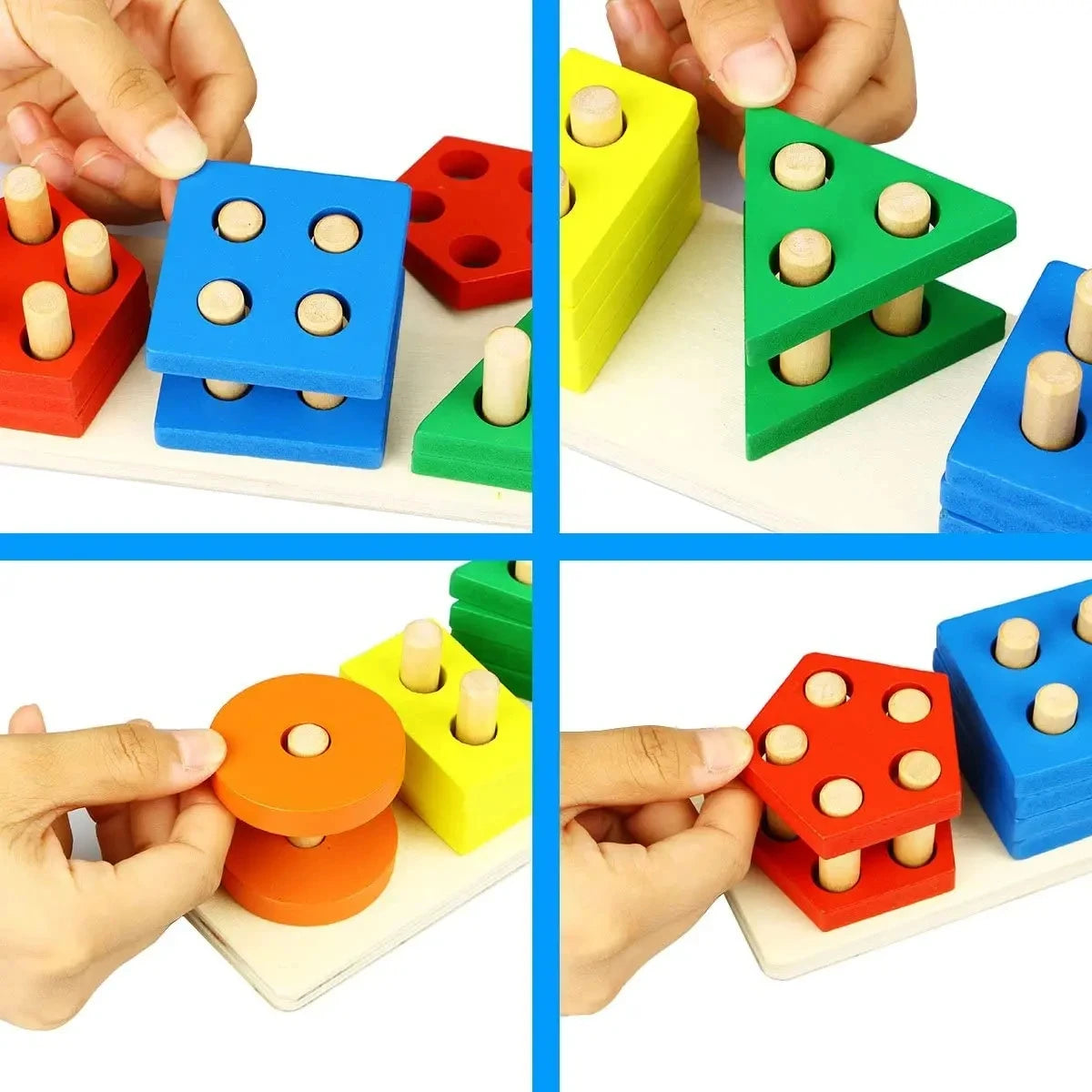 Montessori Wooden Shape Sorting Stacking Toy for Toddlers