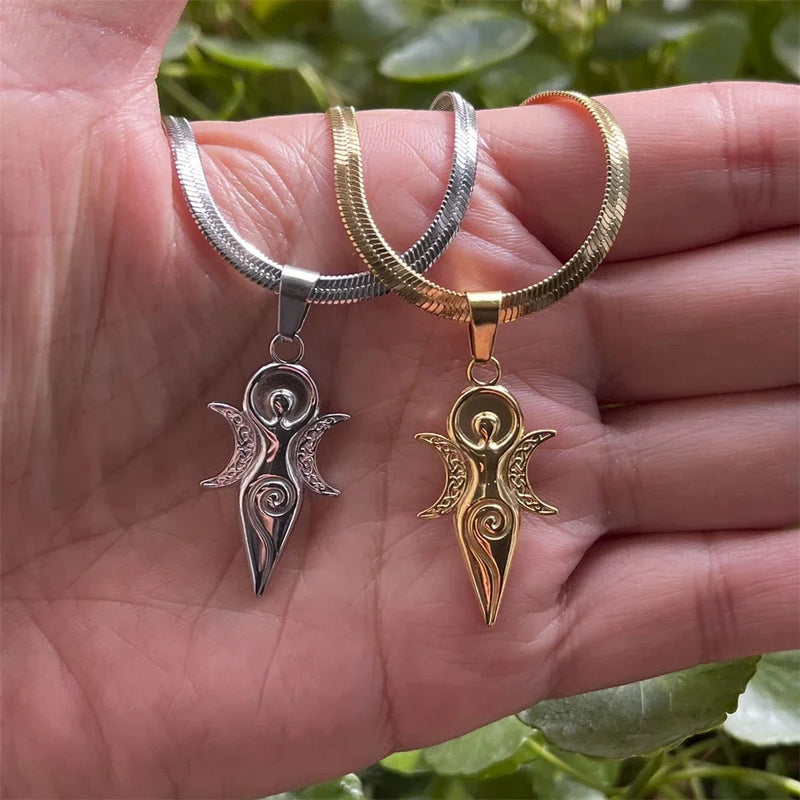 Triple Moon Goddess Pendant Necklace