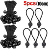 Five packs of heavy duty black bungee cords with elastic ball ends, 10 centimeters long.