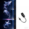 LED USB projector light displaying glowing whale, butterfly, and starfish patterns on a dark background
