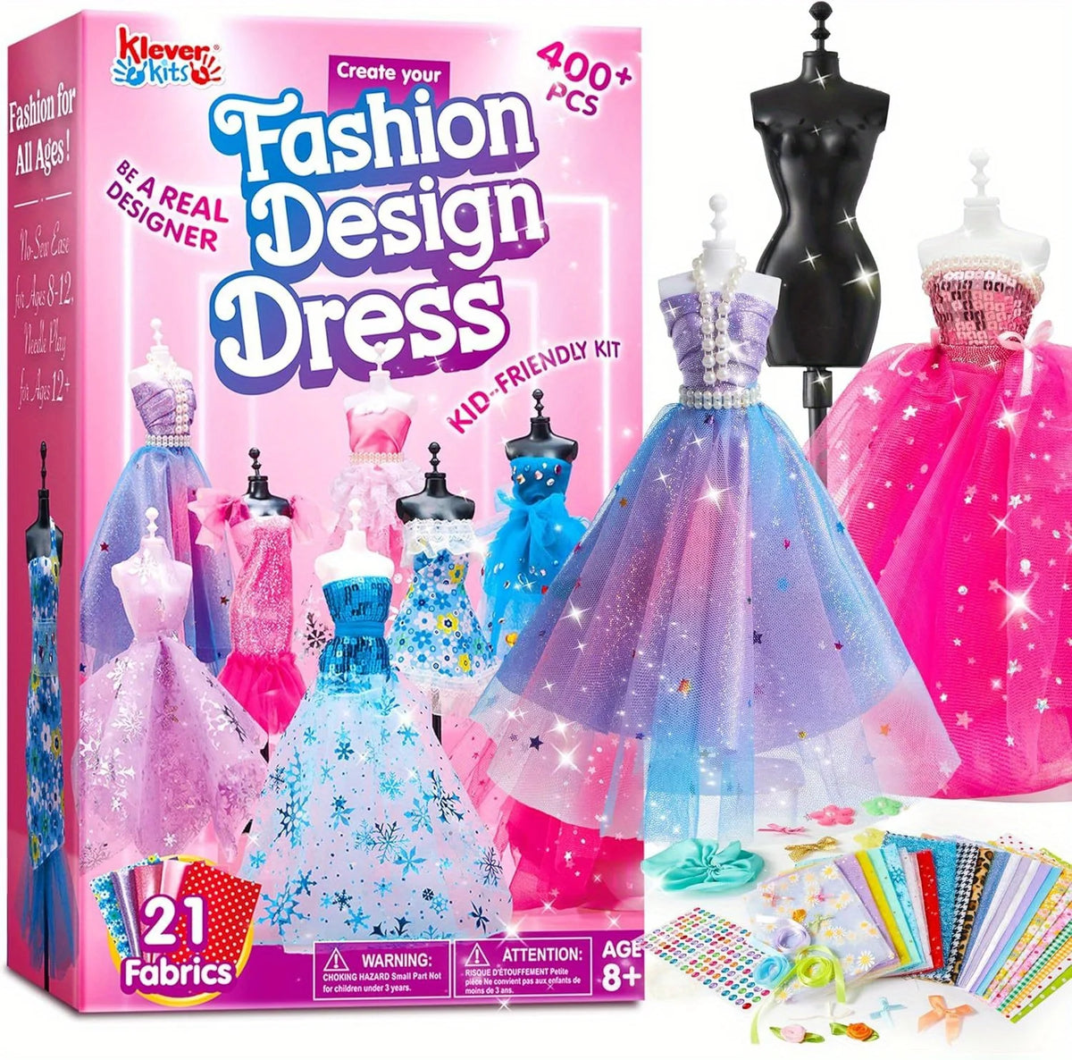 Fashion Design Craft Kit for Girls – 400+ Pieces with 3 Mannequins, No Sewing