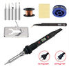 A soldering iron kit showing various tips, a heating element, and an ESD-15 soldering iron tool.