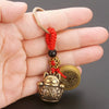 Vintage Lucky Cat Keychain with Five Emperors Coins