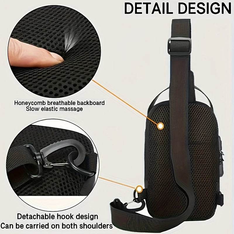 Oxford Sling Bag for Men with Zippered Phone Pocket