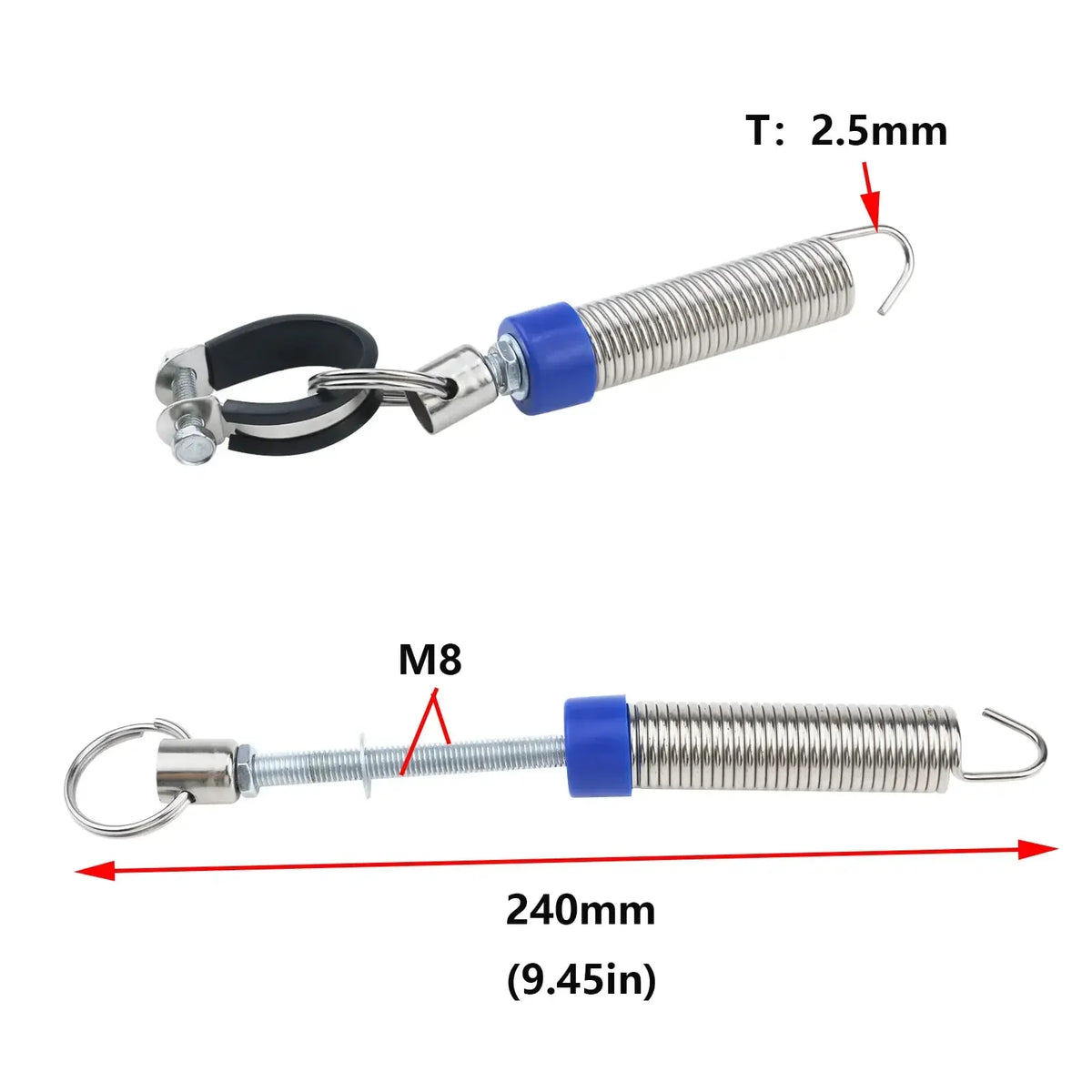 A silver and blue adjustable trunk lift spring kit with a 2.5mm thickness and a 240mm length.