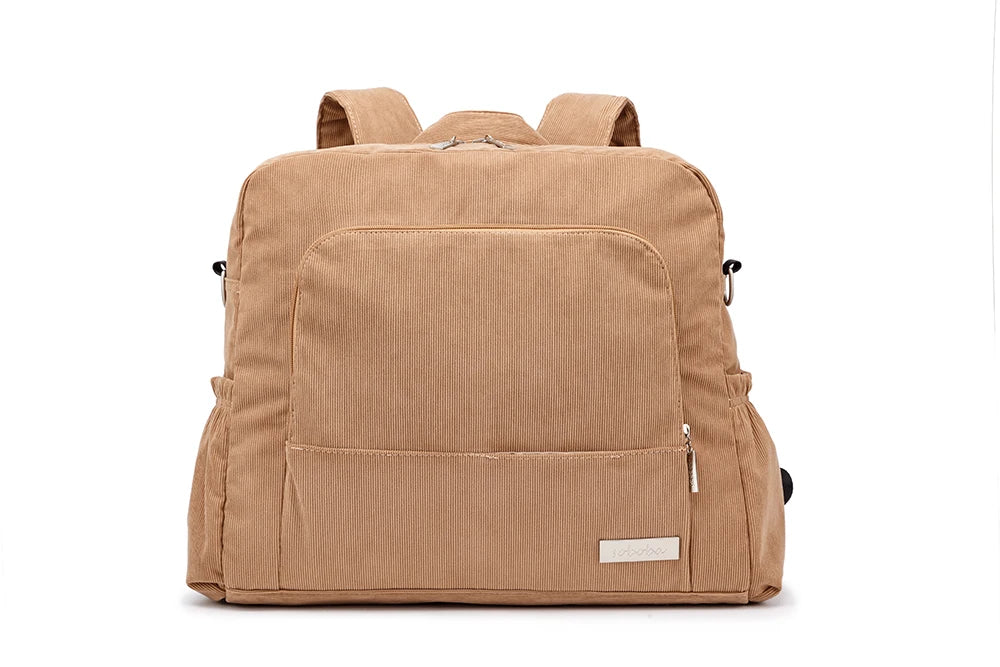 Soft Corduroy Diaper Backpack with Large Capacity
