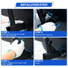 Installation steps showing how to insert the hitch pin and flag pole holder into a mount.