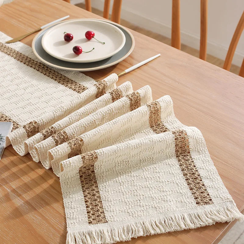 Boho Cotton Tassel Table Runner for Farmhouse & Wedding Decor