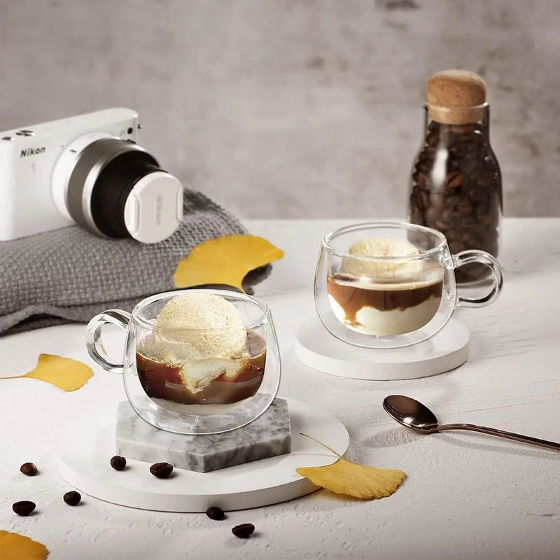 Double-Walled Glass Coffee Cup with Handle