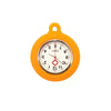 An orange silicone pocket nurse watch with a brooch pin and a round face.