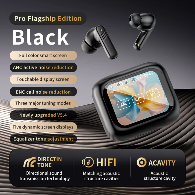 Smart LCD Touch Screen Wireless Earbuds with ANC