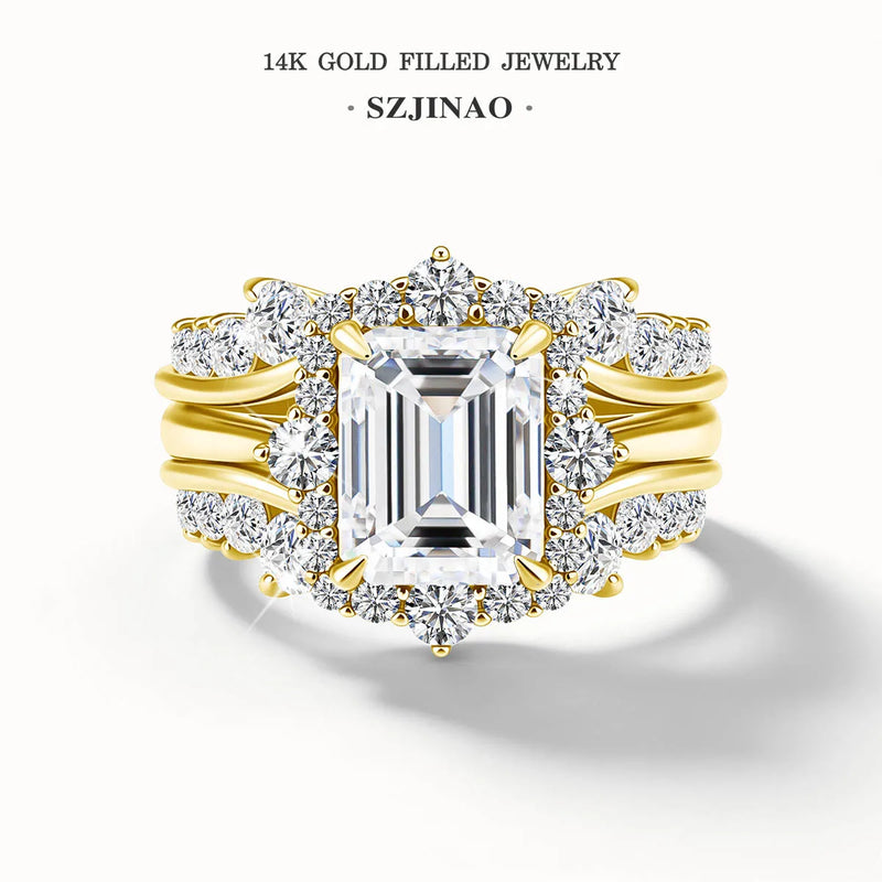 3ct Emerald Cut Moissanite Stackable Ring Set in 14K Gold Filled