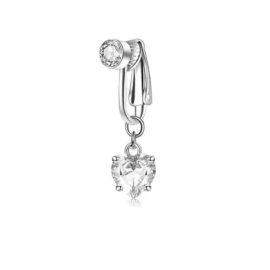 Anillo de ombligo con clip de mariposa plateado con piedra de circonita rosa.