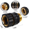A black quick connector set for 3/4 inch male and female garden hose connections.