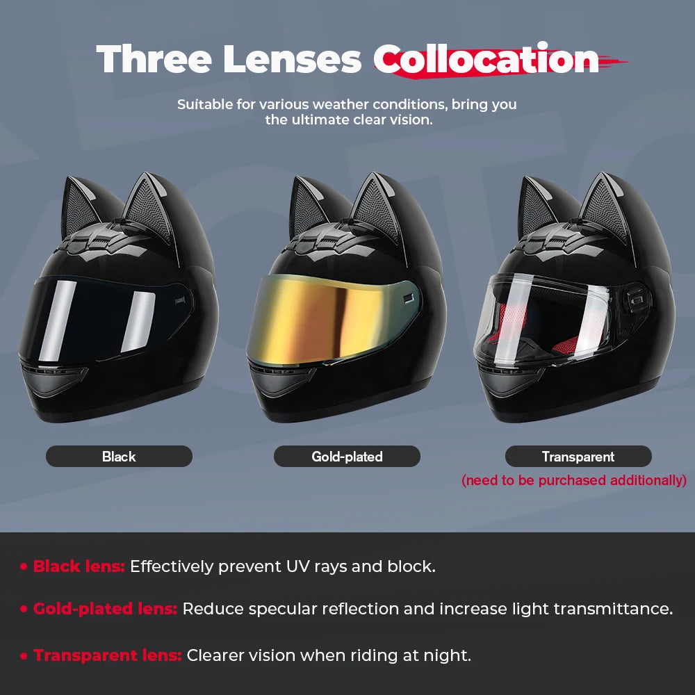 Cat Ear Full Face Motorcycle Helmet with Removable Ears