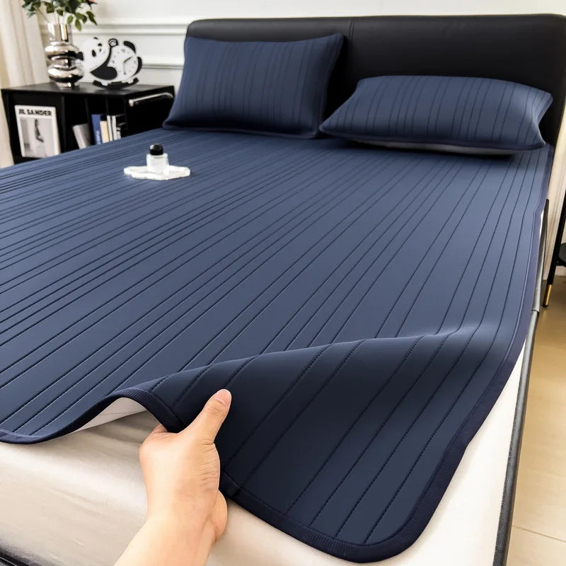 Ice Silk Cooling Bed Pad with Pillowcases – Breathable & Soft Summer Bed Mat