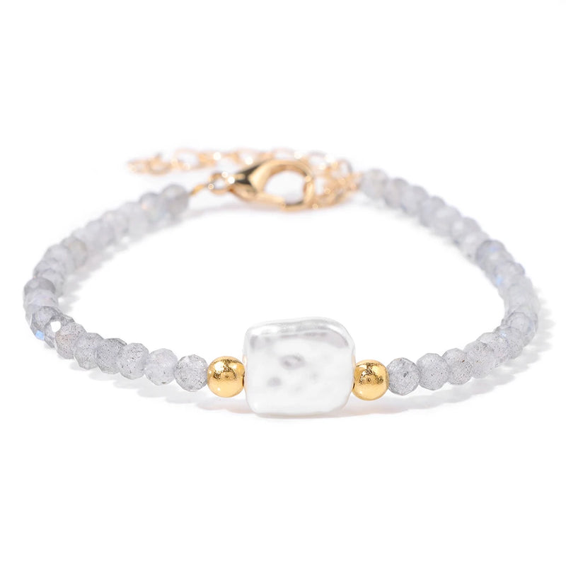 Natural Stone Bead Bracelet with Adjustable Lace-Up Closure