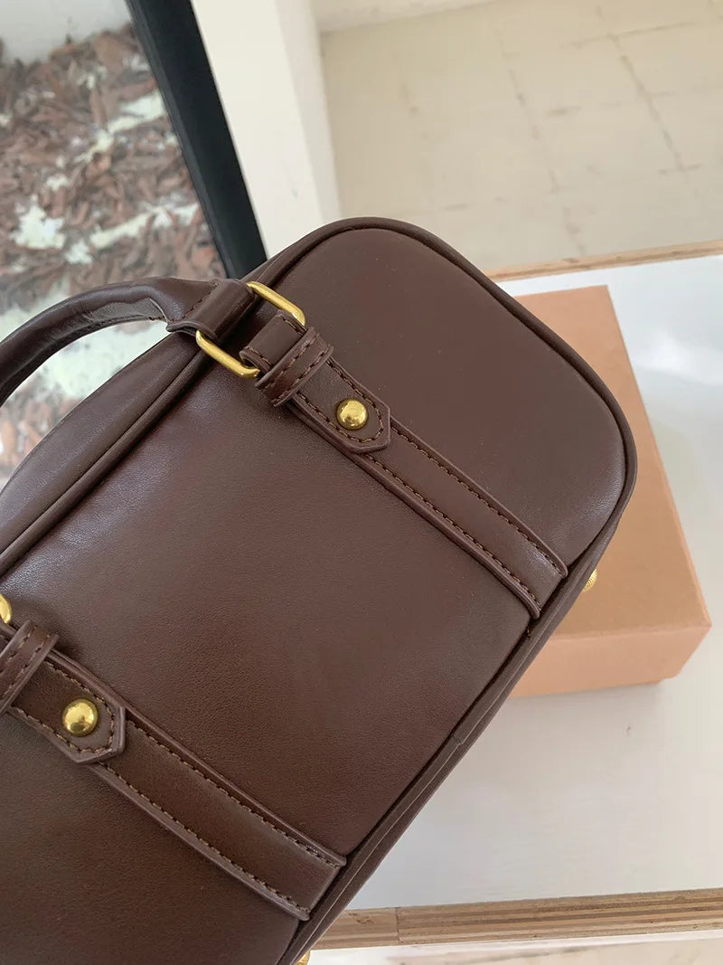 Vintage PU Leather Crossbody Shoulder Bag – Solid Color Retro Handbag