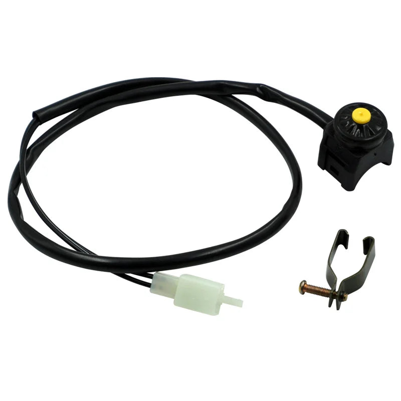 Black electrical cable and kill switch assembly for a motorcycle handlebar.