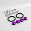 A collection of various metal and plastic fasteners, including bolts, washers, and rings, for car body panels.