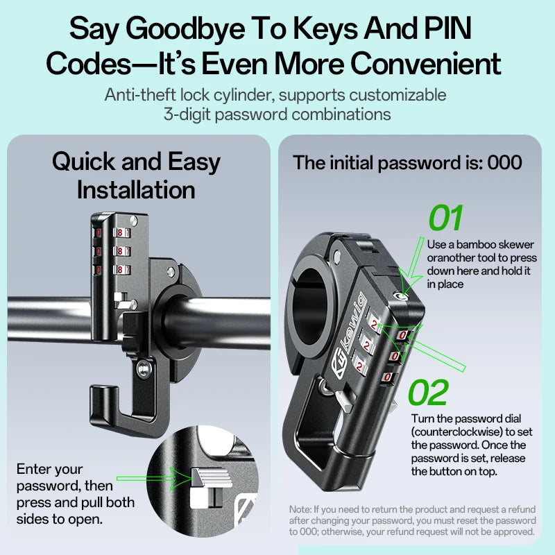 Secure 3-Digit Combination Helmet Lock with Anti-Cut Steel Cable