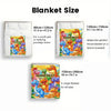 A set of personalized dinosaur blankets showing various sizes and designs for youth, pets, or loveseats.