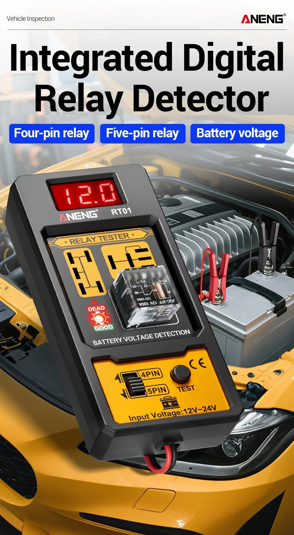 Automotive Relay Tester with Digital Display for 4/5 Pin Relays