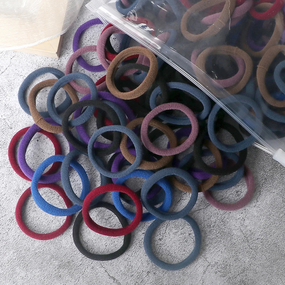 50-Pack Solid Color Elastic Hair Ties for Women & Girls