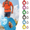 A person is holding a blue U-shaped reusable neck wrap, with various colored wraps displayed next to it.