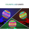 Colorful LED lights in various colors spinning like a globe, demonstrating the LED flying spinner toy.