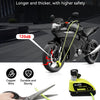A black motorcycle features an upgraded anti-theft rope and a yellow alarm disc lock connected by a green wire.