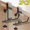 Two silver aluminum desk hooks are shown mounted on a wooden surface, suitable for items 1.4-5.8 cm thick.