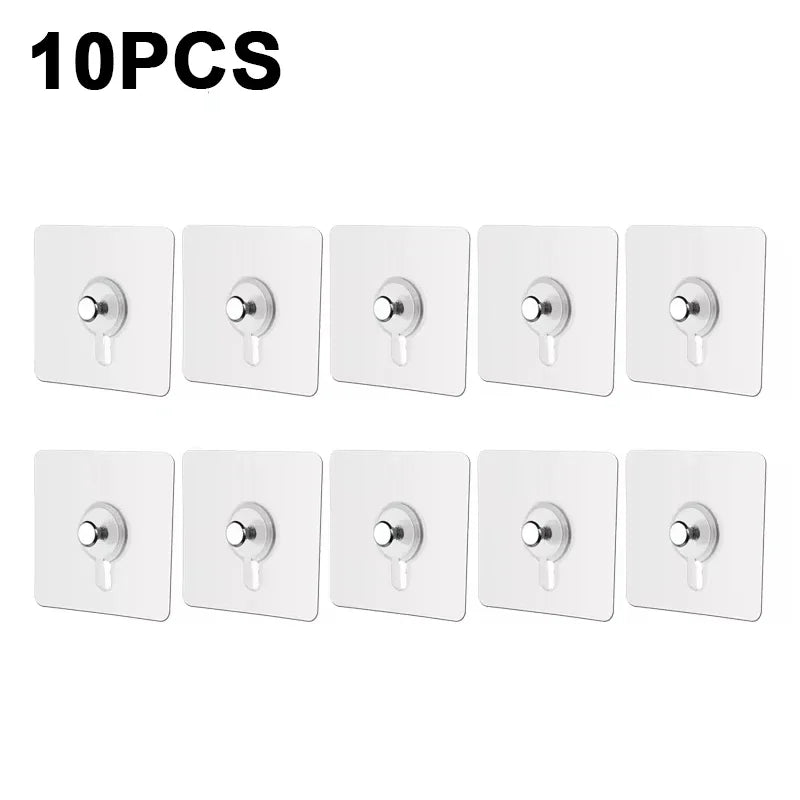 A set of ten strong adhesive hooks for various surfaces.