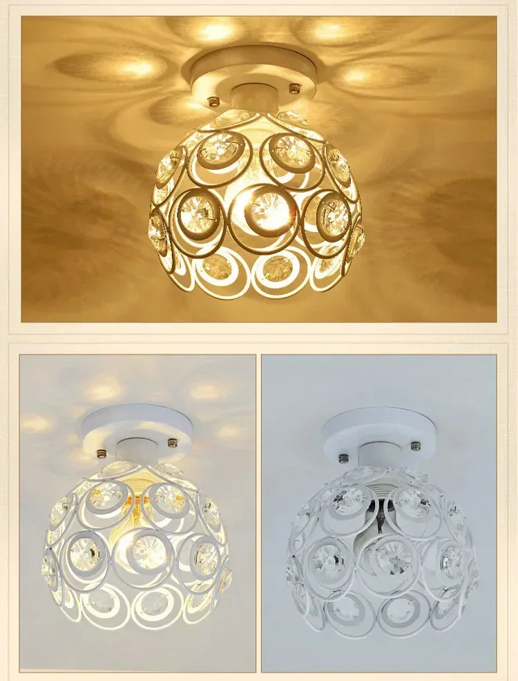 A crystal single-head ceiling lamp with a metal frame, featuring multiple clear glass orbs.