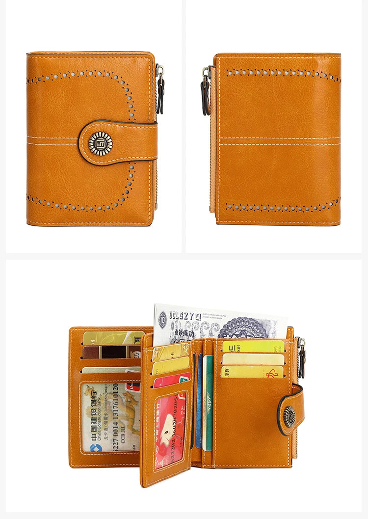 Vintage RFID-Blocking Tri-Fold Wallet with Ample Storage