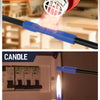 A heat gun is shown applying heat to a candle, demonstrating the use of heat shrink tubing for wire protection.